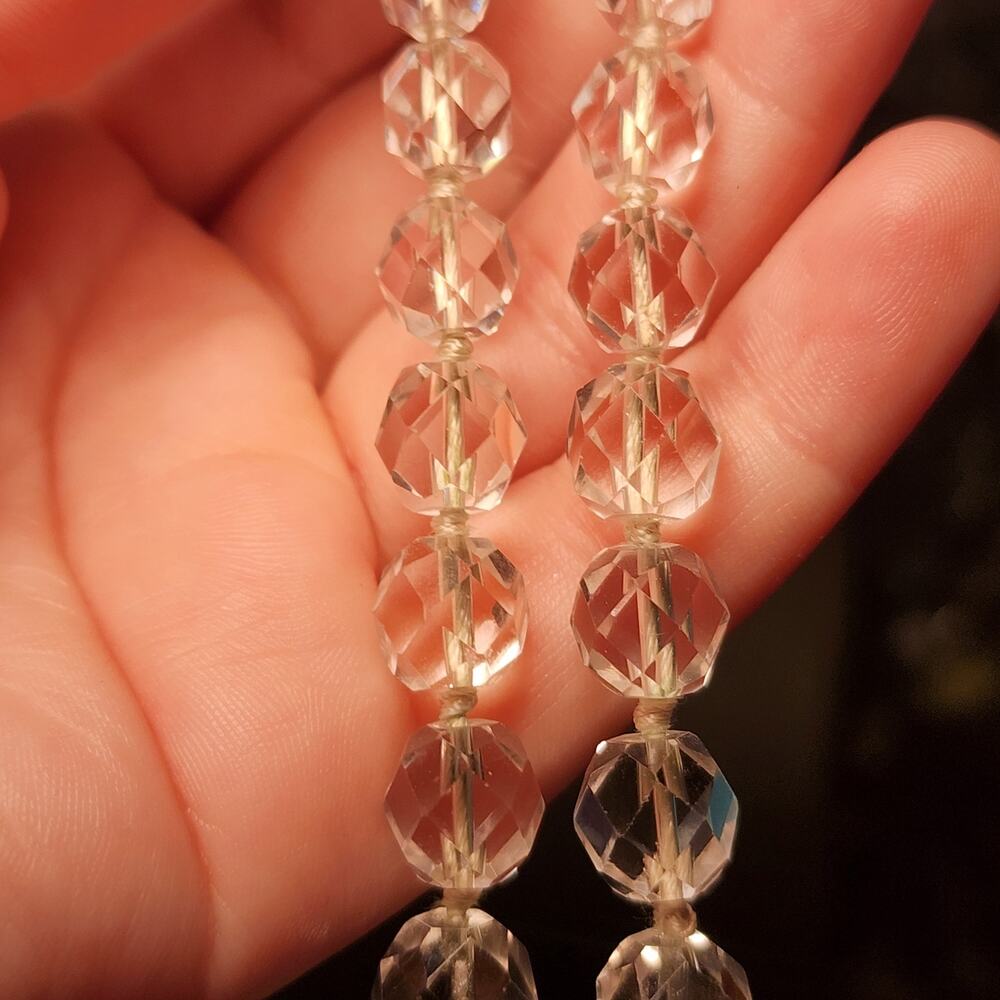 Vtg Faceted Quartz Crystal Graduated Hand Knotted Necklace 14K White Gold Clasp - Picture 5 of 10
